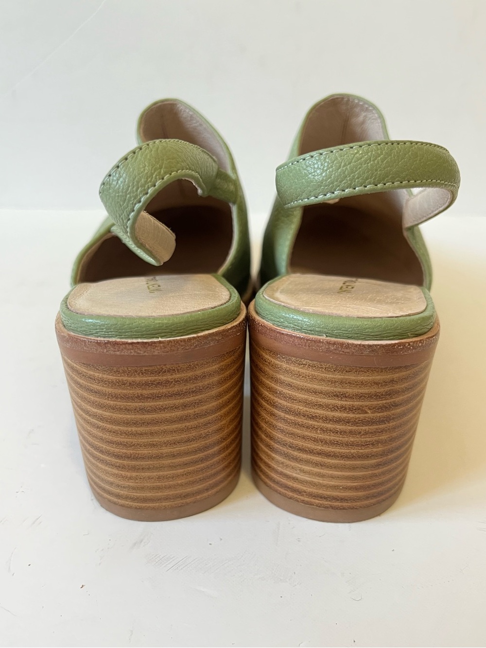 Intentionally Blank Sage Green Leather Slingback Block Heel Mules size 10 - Picture 4 of 9